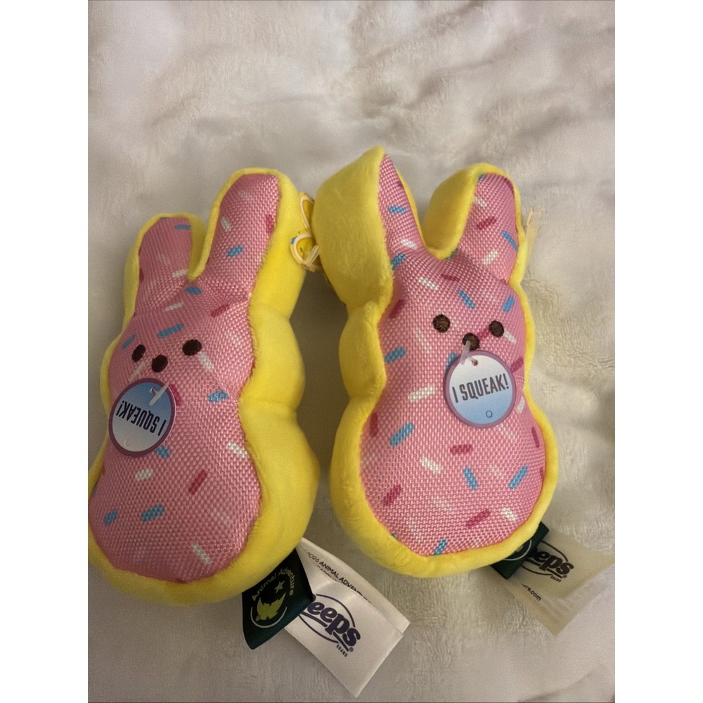 Peeps Bunny Squeak Dog Pet Toys 6" Plush Stuffed Animals Yellow 2 Pack NWT